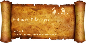 Hohman Mózes névjegykártya